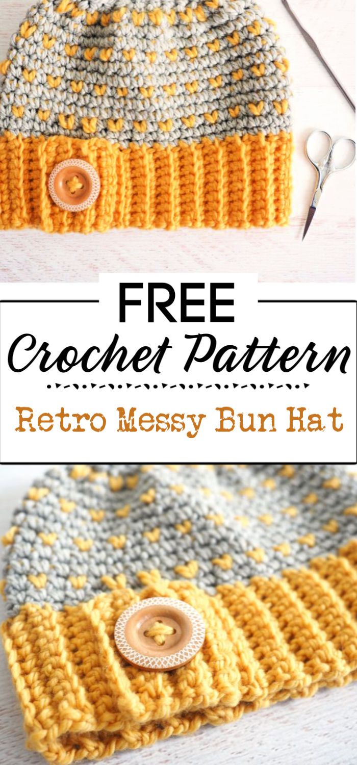 1. Retro Messy Bun Hat Crochet Pattern