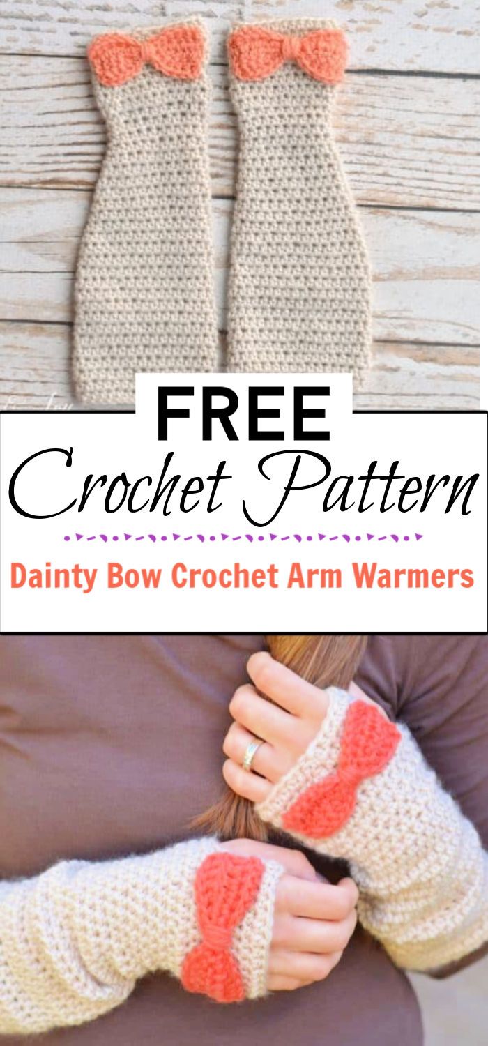 7. Dainty Bow Crochet Arm Warmers