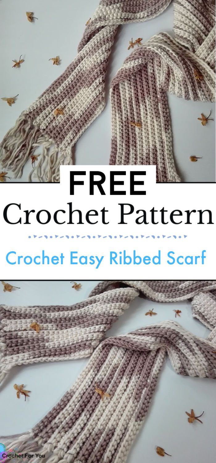 9. Crochet Easy Ribbed Scarf Free Pattern
