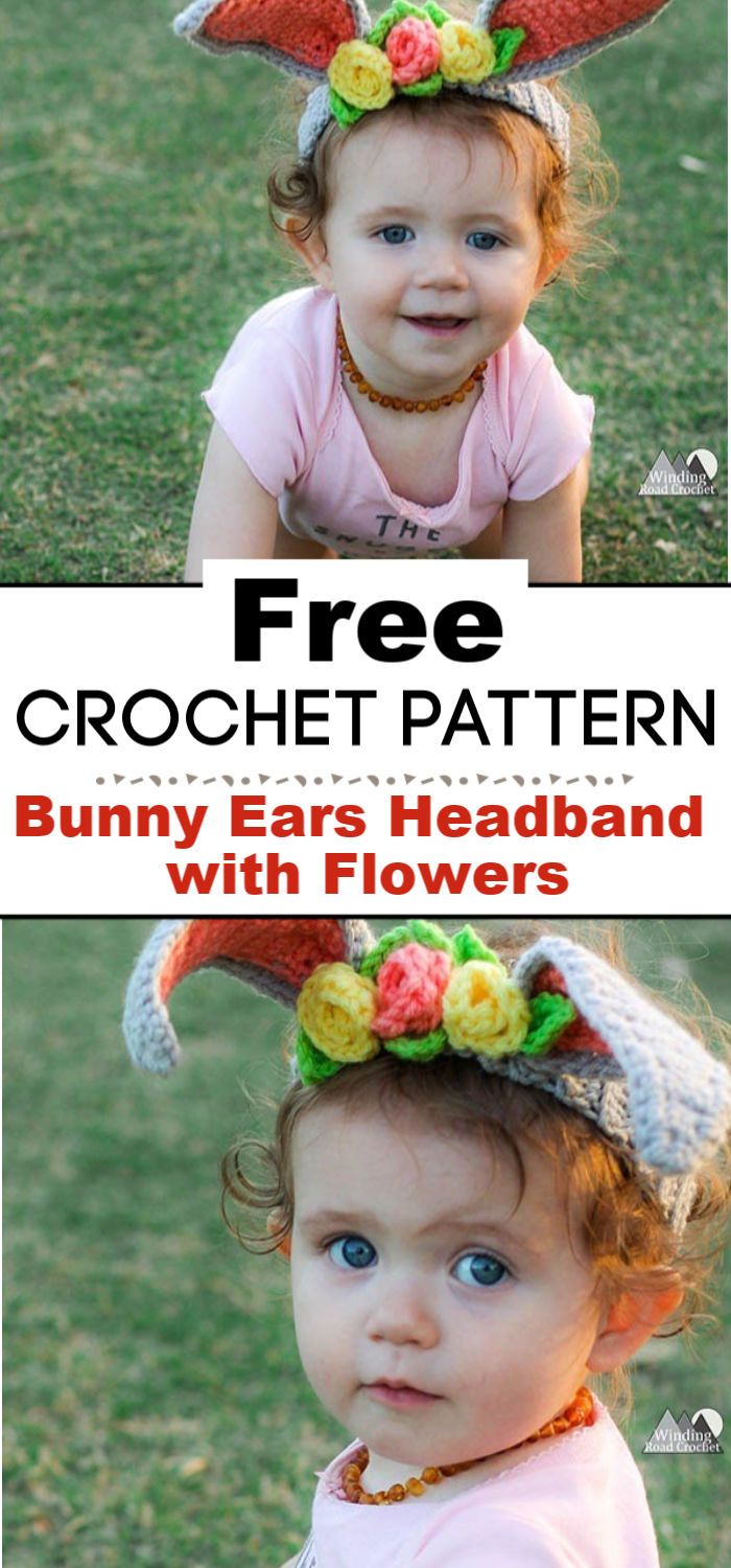 Crochet Bunny Ears Headband with Flowers
