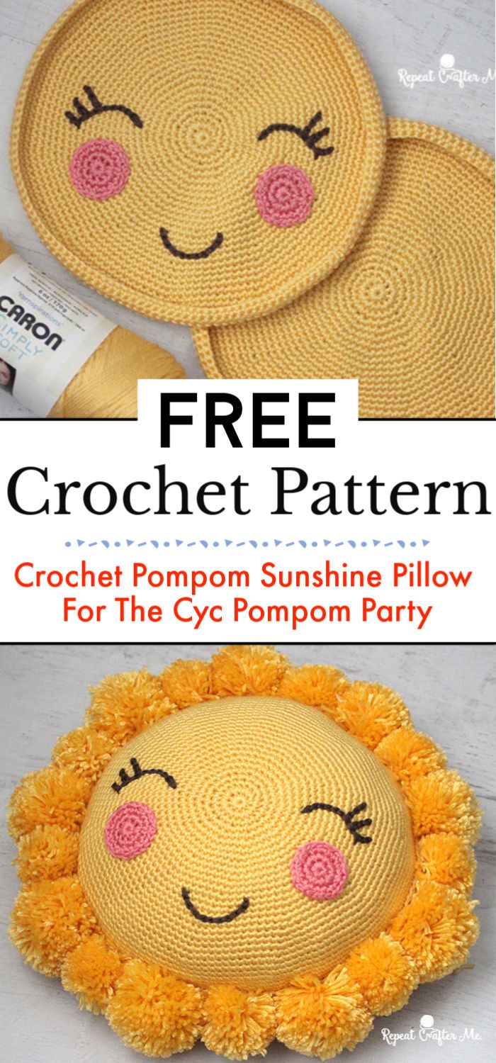 Crochet Pompom Sunshine Pillow For The Cyc Pompom Party