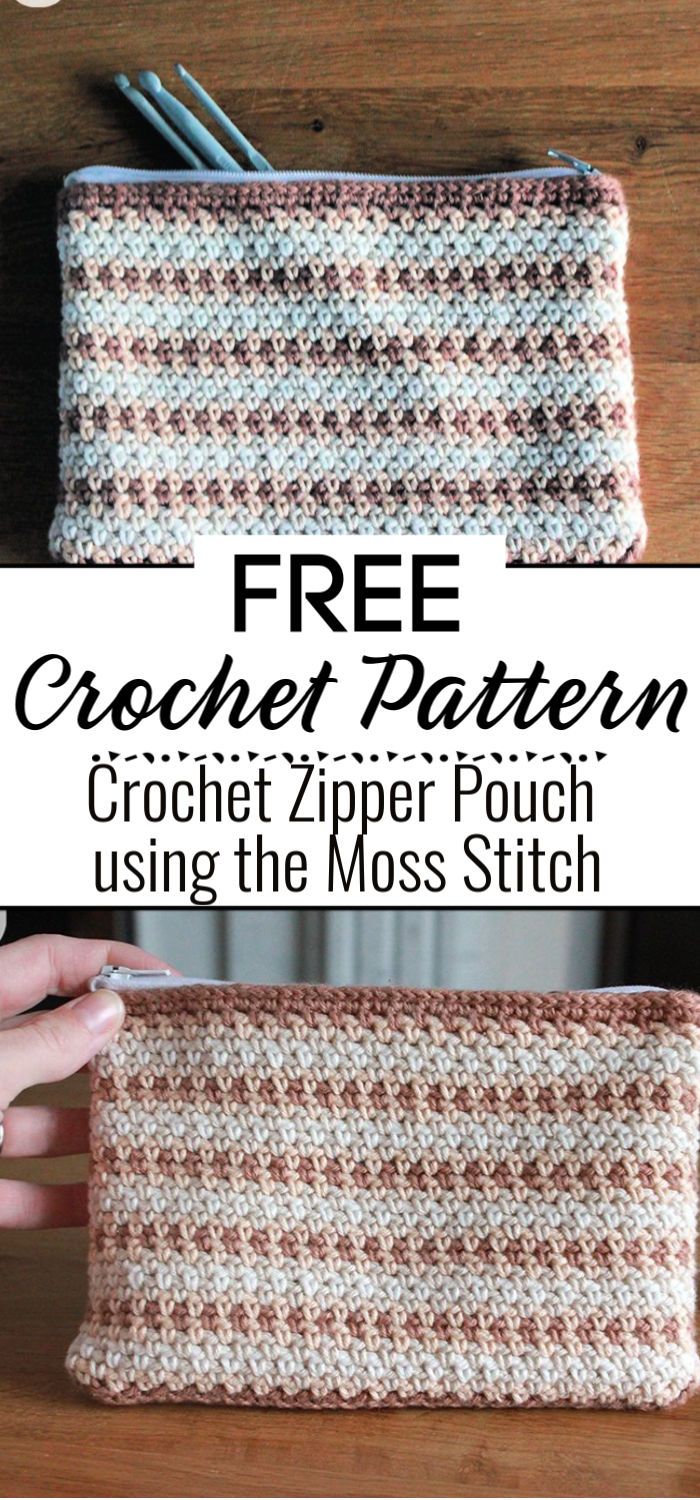 Crochet Zipper Pouch using the Moss Stitch Free Pattern