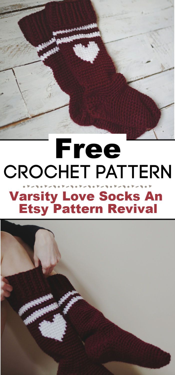 Free Crochet Pattern for the Varsity Love Socks An Etsy Pattern Revival