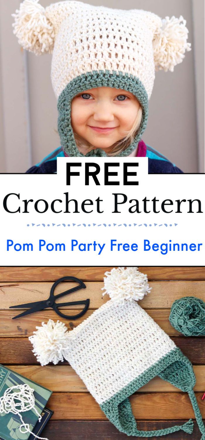Pom Pom Party Free Beginner Crochet Hat Pattern