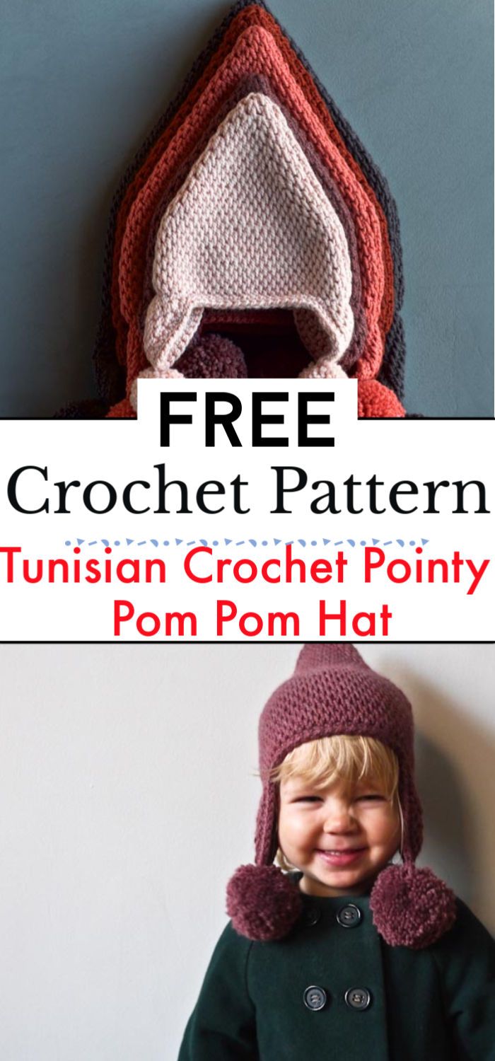 Tunisian Crochet Pointy Pom Pom Hat
