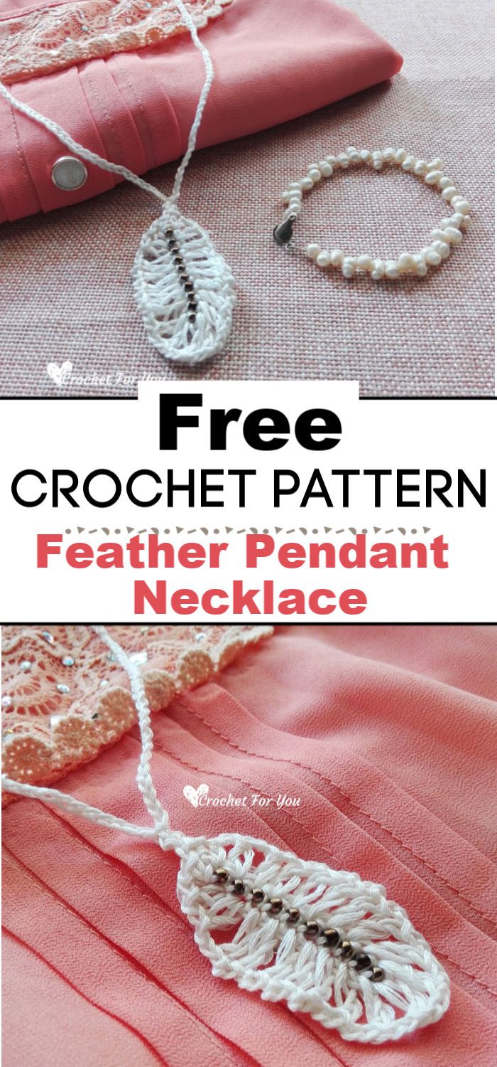 Crochet Feather Pendant Necklace Free Pattern