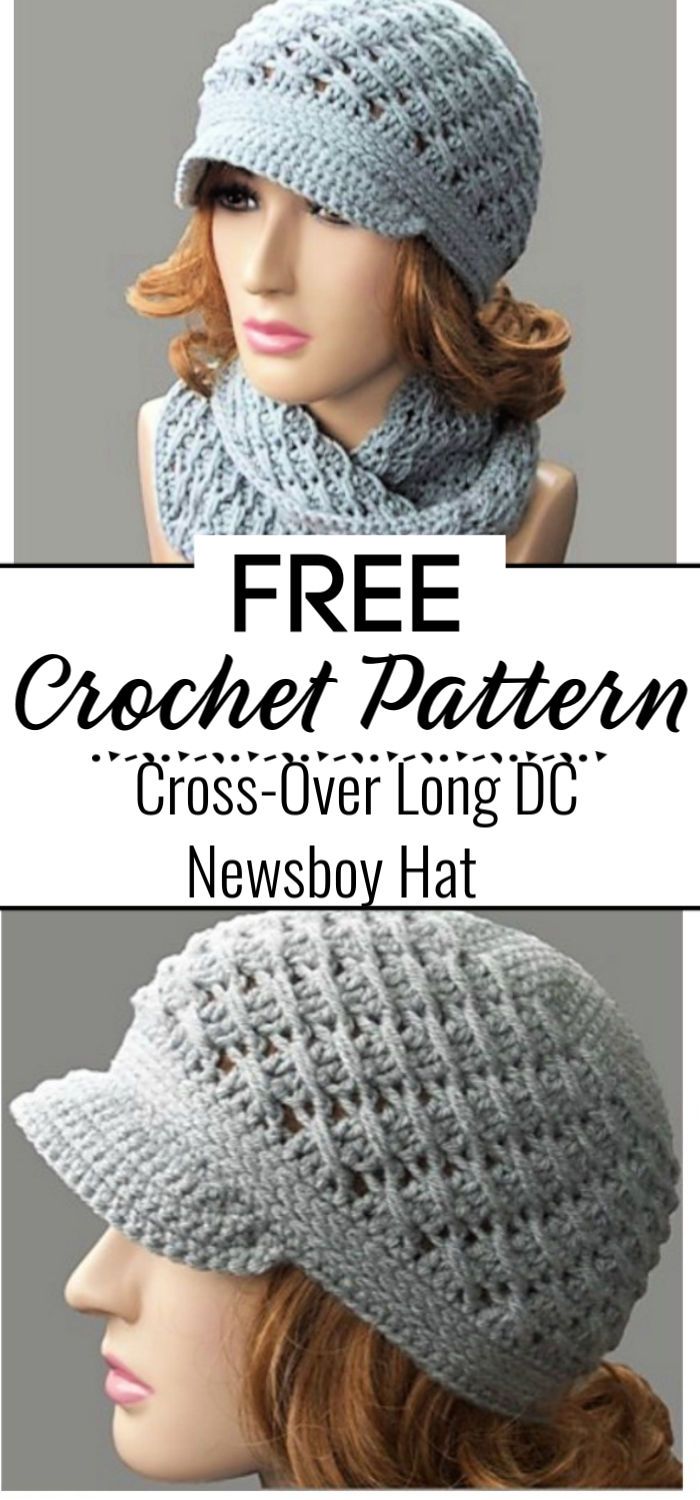 Cross Over Long DC Newsboy Hat Free Crochet Pattern