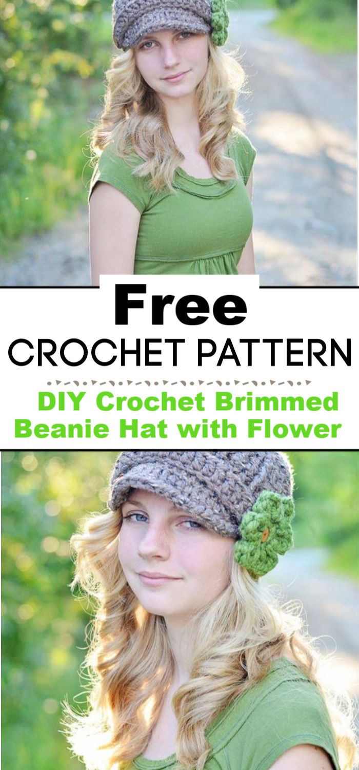 DIY Crochet Brimmed Beanie Hat with Flower