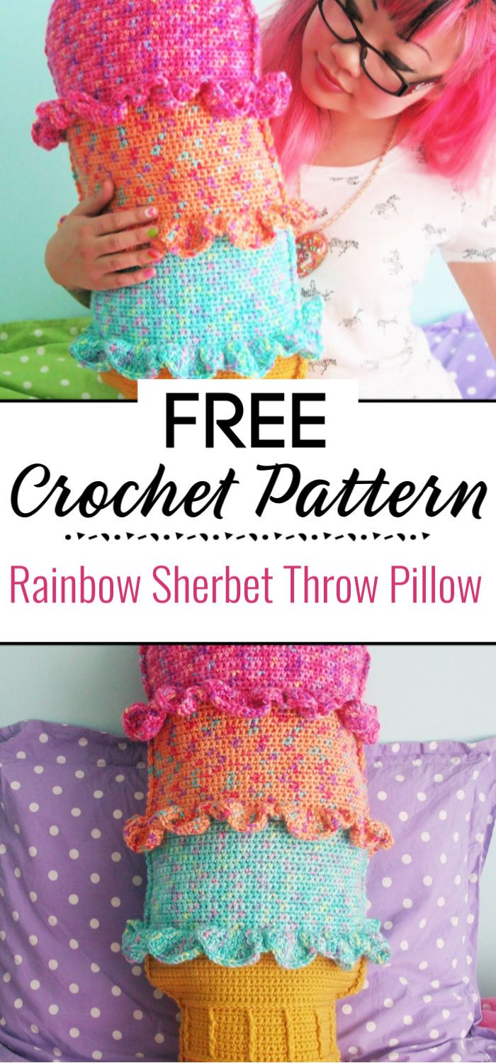 Free Crochet Pattern Rainbow Sherbet Throw Pillow