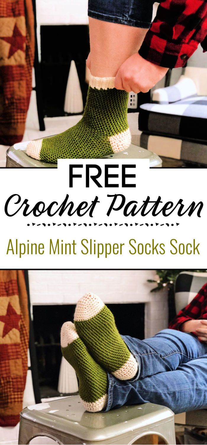 Alpine Mint Slipper Socks Free Crochet Sock Pattern