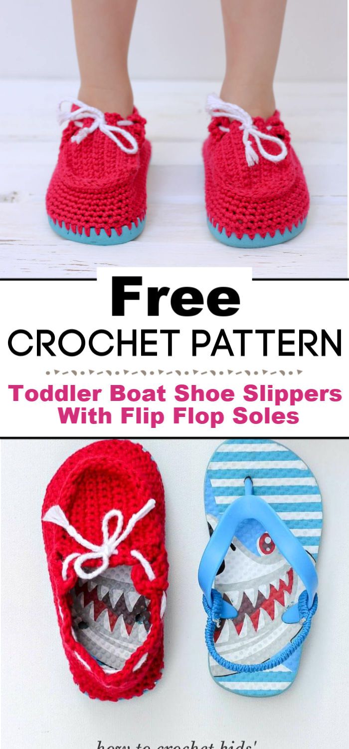 Crochet Toddler Boat Shoe Slippers With Flip Flop Soles Free Pattern