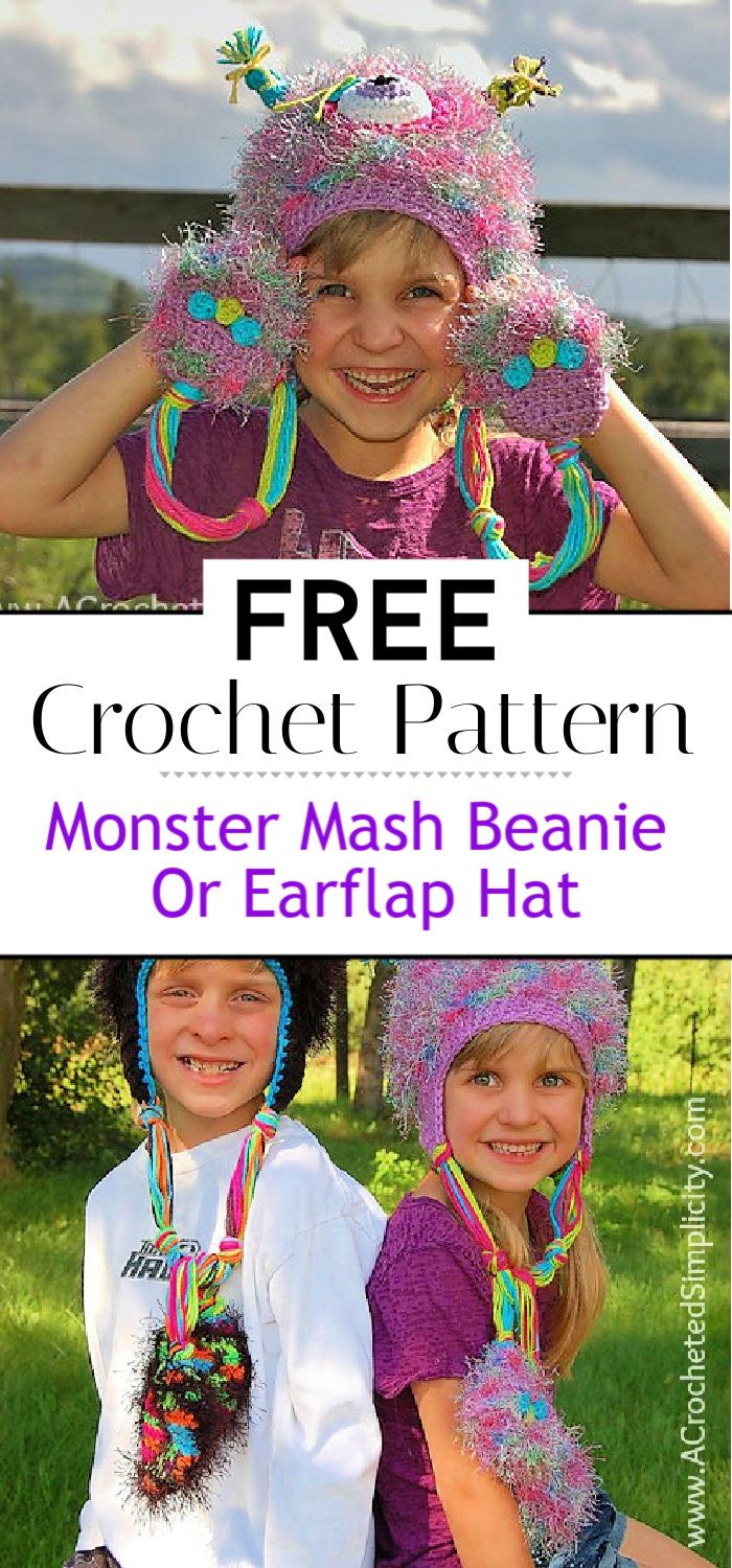 Free Crochet Pattern Monster Mash Beanie Or Earflap Hat
