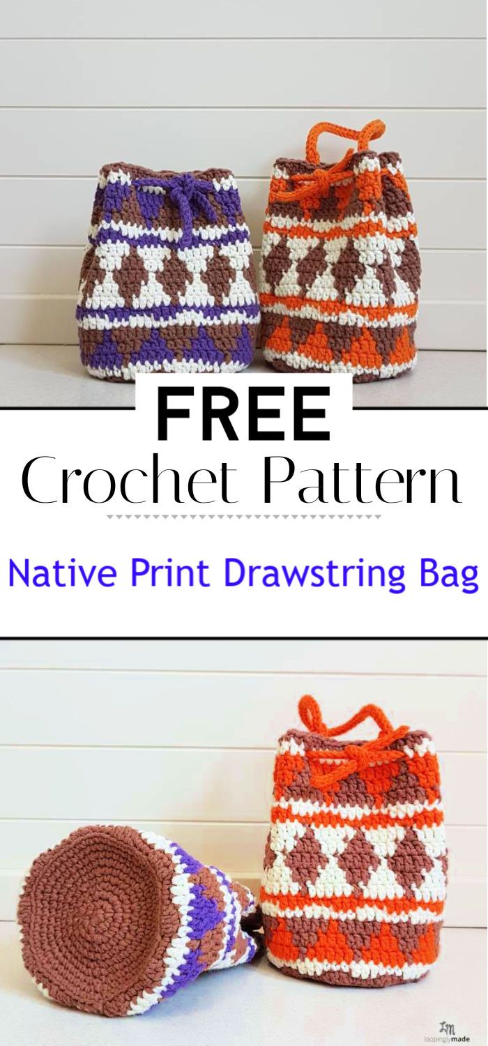 Native Print Drawstring Bag Free Crochet Pattern