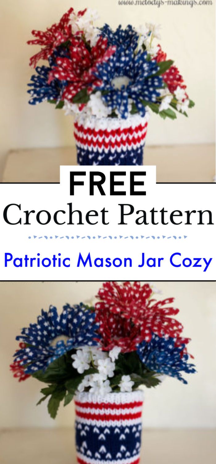 Patriotic Mason Jar Cozy Free Pattern