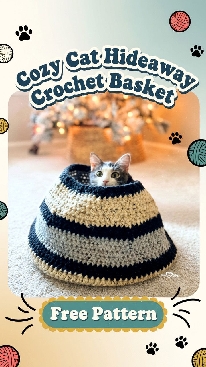 Cozy Cat Hideaway Crochet Basket Free Pattern