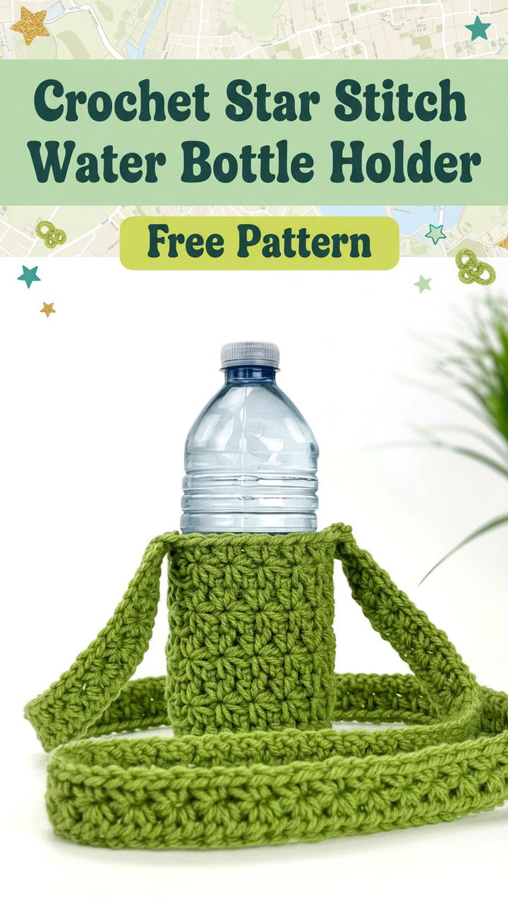 Hands Free Crochet Water Bottle Holder with Star Stitch Texture