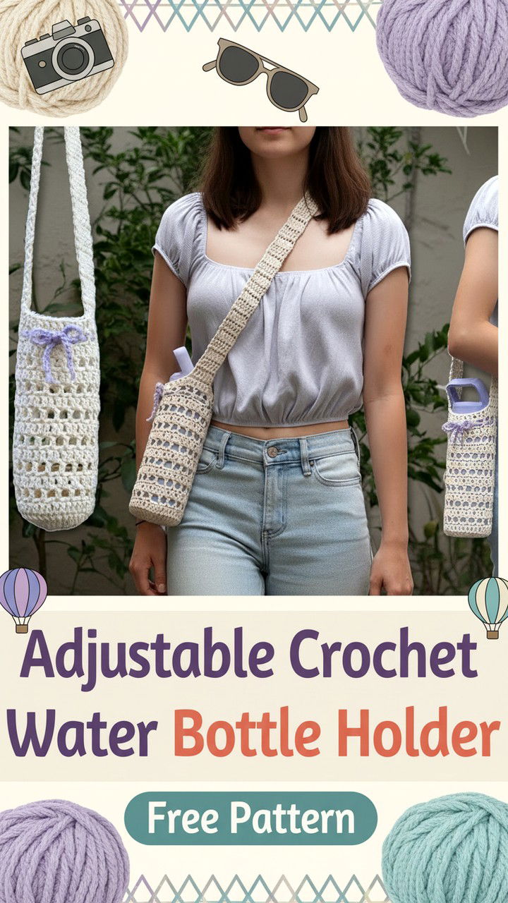 Adjustable Crochet Water Bottle Holder