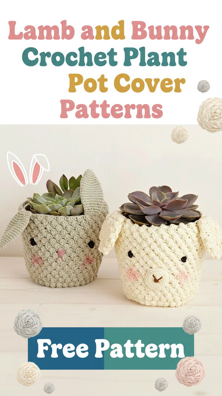 Adorable Crochet Lamb and Bunny Plant Pot Cover Patterns