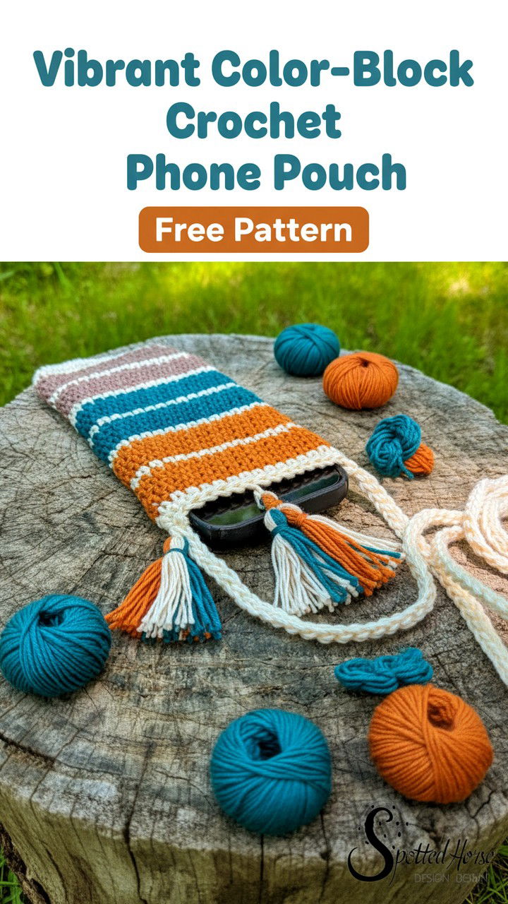2. Vibrant Color Block Crochet Phone Pouch Free Pattern