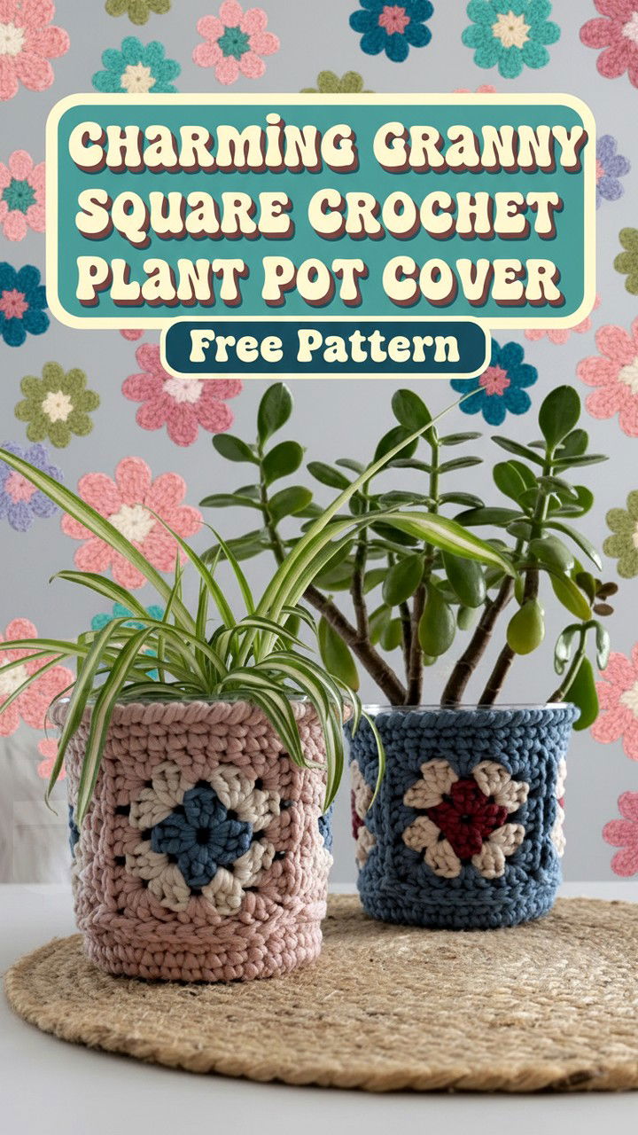 Charming Granny Square Crochet Plant Pot Cover Free Pattern