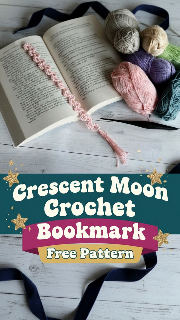 Celestial Crescent Moon Crochet Bookmark Pattern and Design