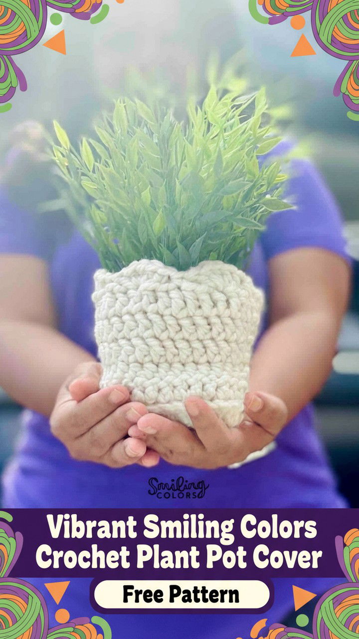 Vibrant Smiling Colors Crochet Plant Pot Cover Free Pattern