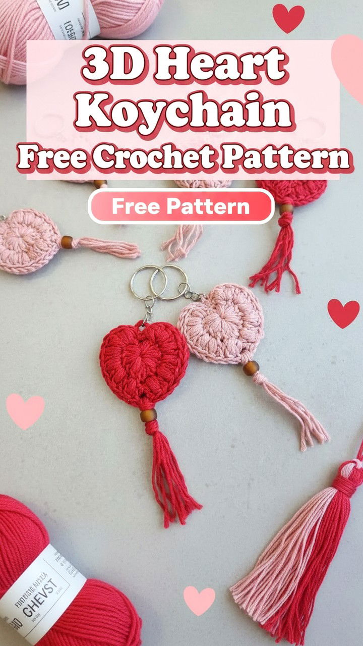 3D Heart Keychain Free Crochet Pattern