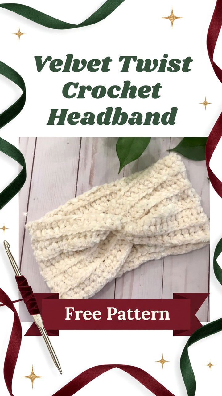 Chic Winter Style Velvet Twist Crochet Headband Free Pattern