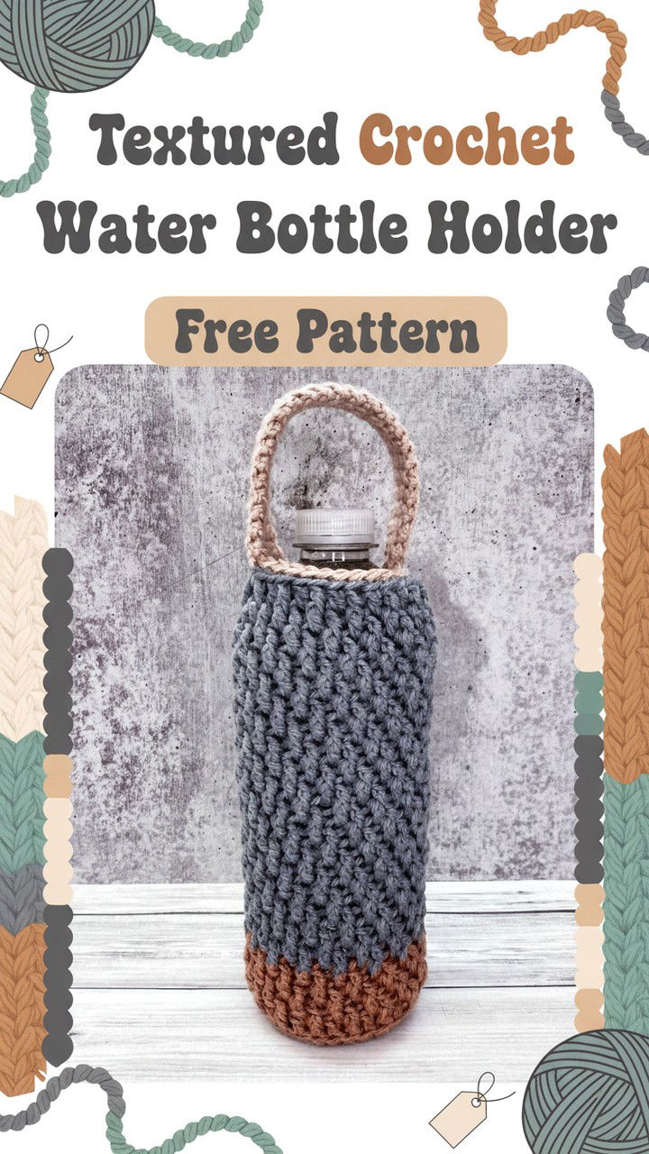 Easy Textured Crochet Water Bottle Holder
