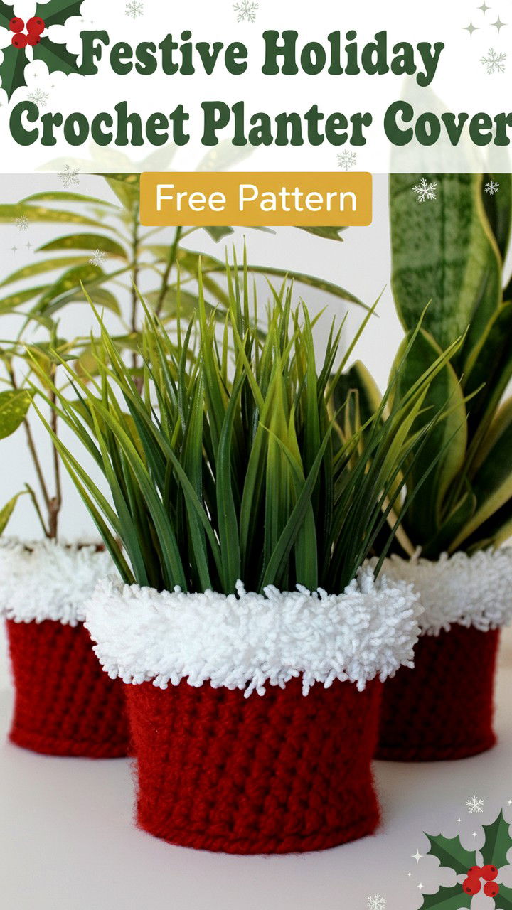 Festive Holiday Crochet Planter Cover Free Pattern