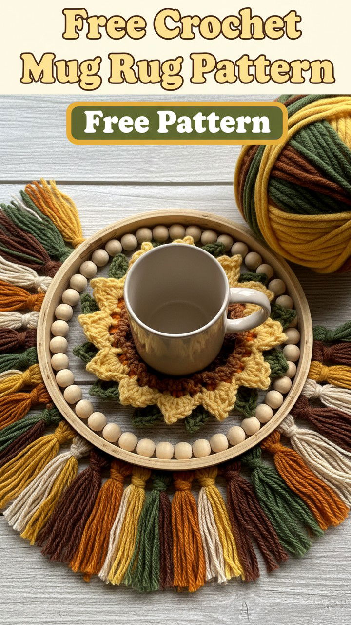 Radiant Sunflower Crochet Mug Rug Free Pattern
