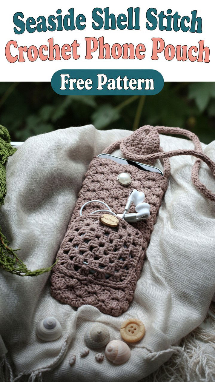Seaside Shell Stitch Crochet Phone Pouch Free Pattern