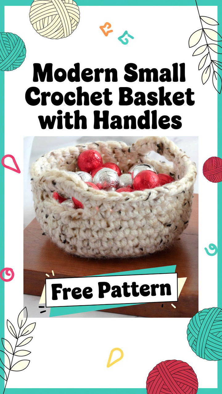 Modern Small Crochet Basket with Handles Pattern