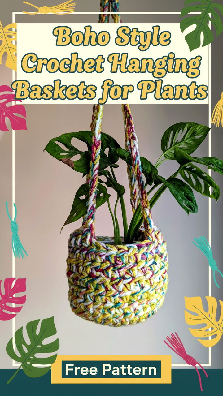 Boho Style Crochet Hanging Baskets for Plants