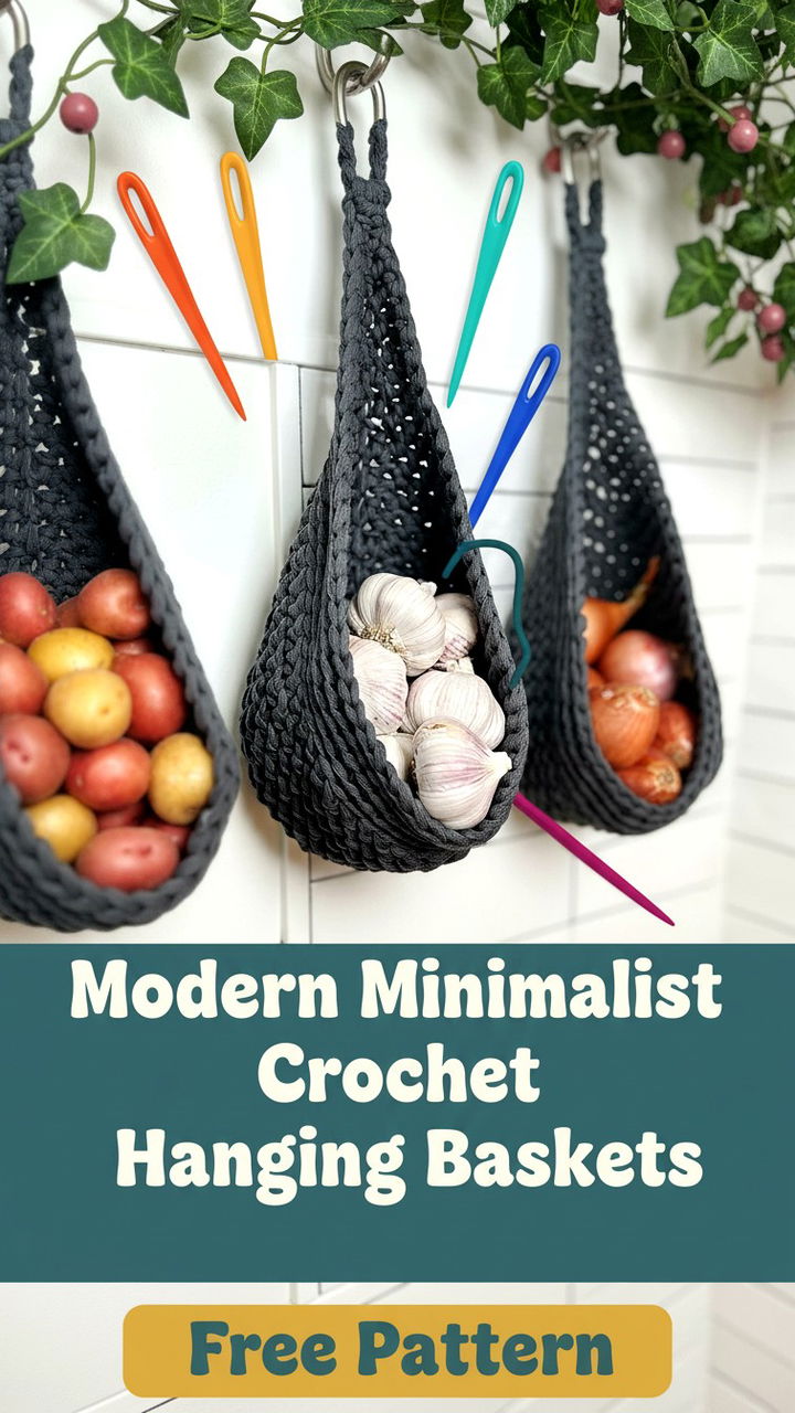 Modern Minimalist Crochet Hanging Baskets Free Pattern