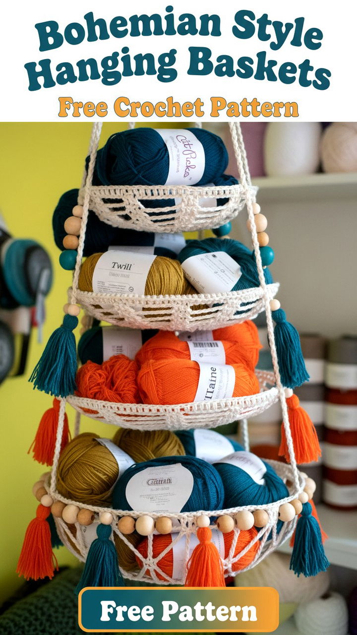 Bohemian Style Hanging Baskets Free Crochet Pattern