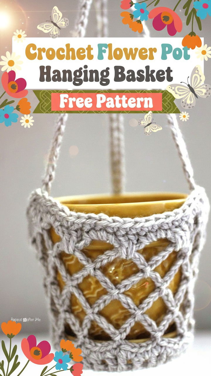 Crochet Flower Pot Hanging Basket Free Pattern