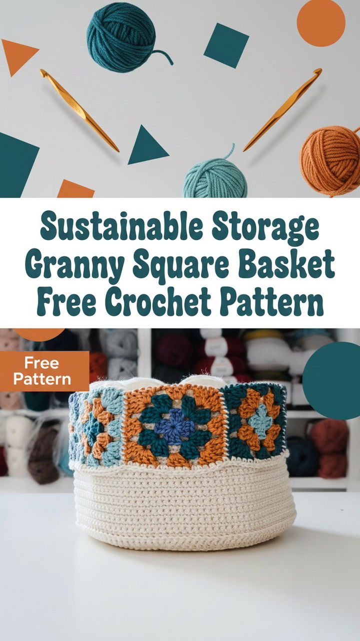 Sustainable Storage Granny Square Basket Free Crochet Pattern
