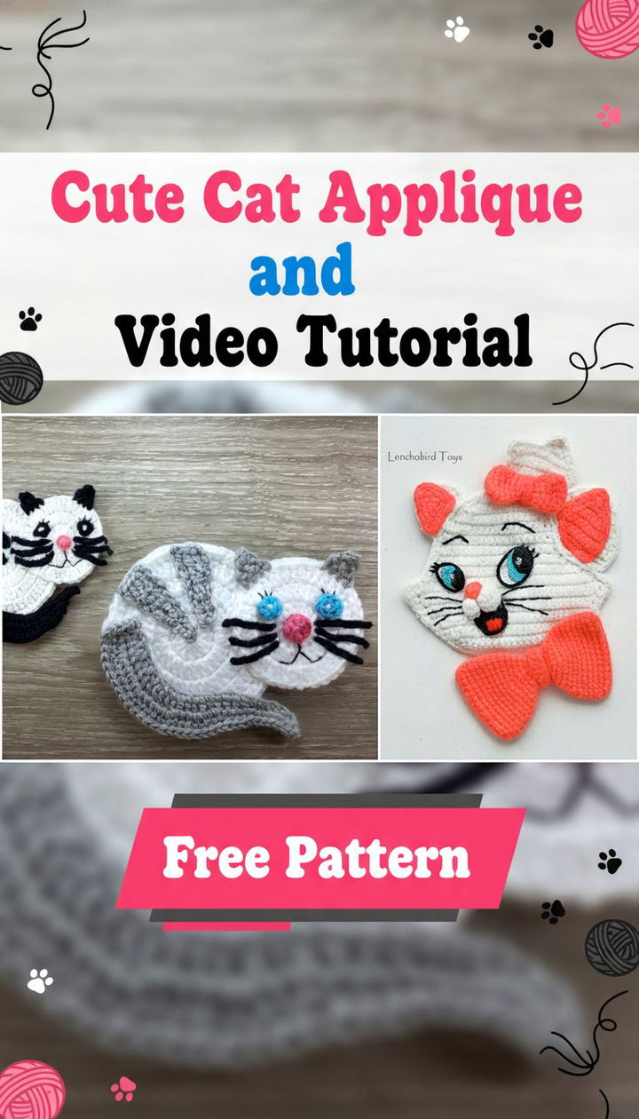 Whimsical Cute Cat Applique Free Crochet Patterns and Video Tutorial