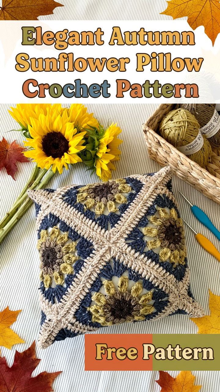 Elegant Autumn Sunflower Pillow Crochet Pattern
