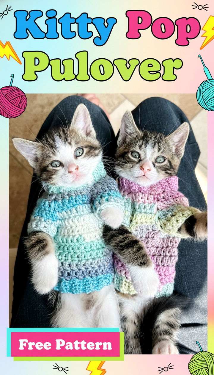 Trendy Kitty Pop Pullover Free Crochet Pattern in Multiple Sizes