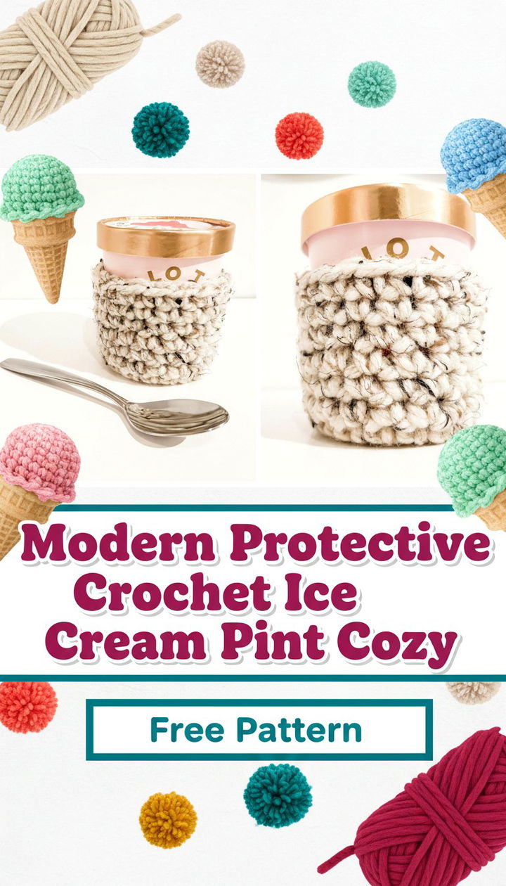 Modern Protective Crochet Ice Cream Pint Cozy