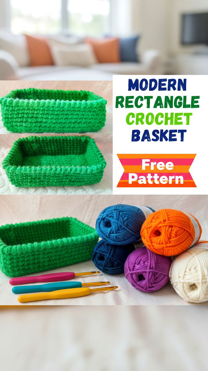 Modern Rectangle Crochet Basket Free Pattern
