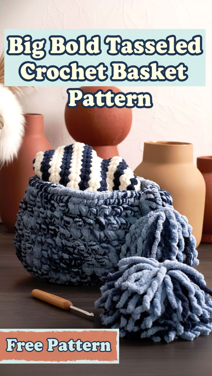 Ultimate Big Bold Tasseled Boho Crochet Basket Pattern and Tutorial