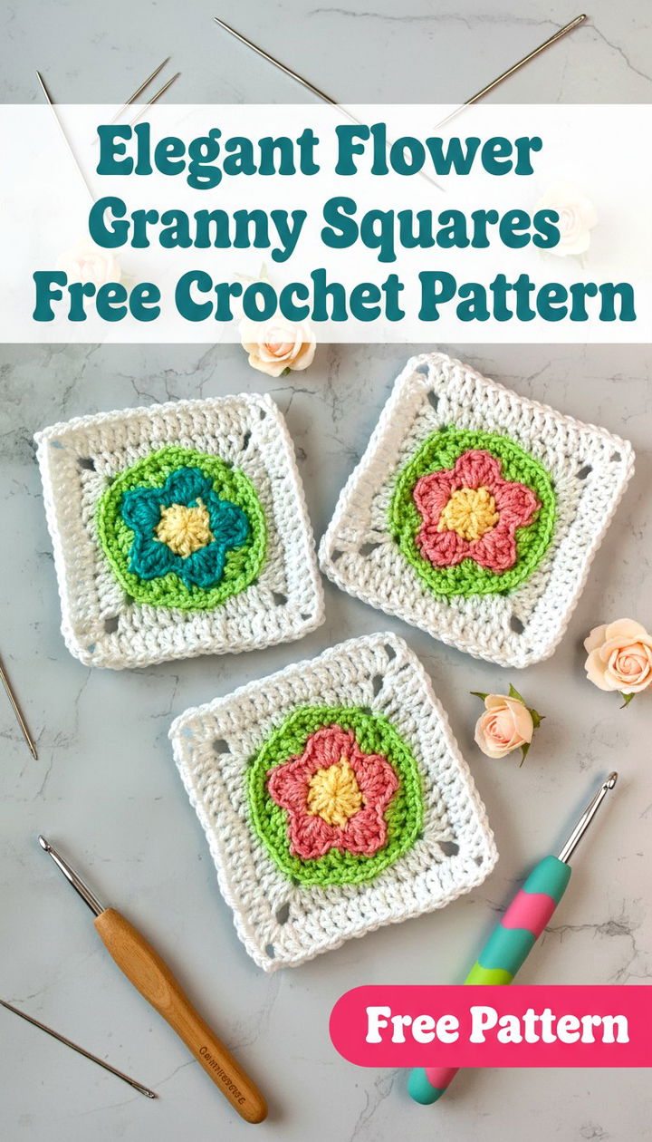 Elegant Flower Granny Squares Free Crochet Pattern