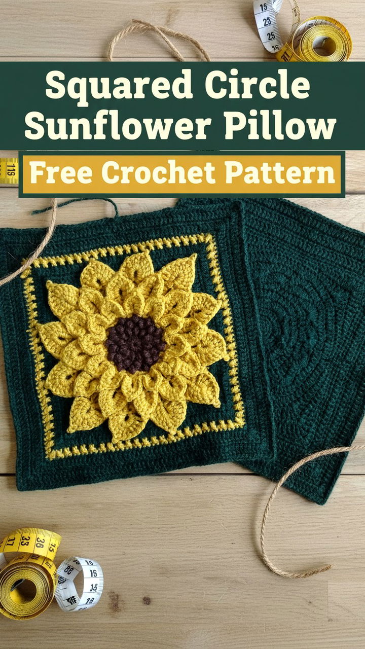 Geometry Meets Nature Squared Circle Sunflower Pillow