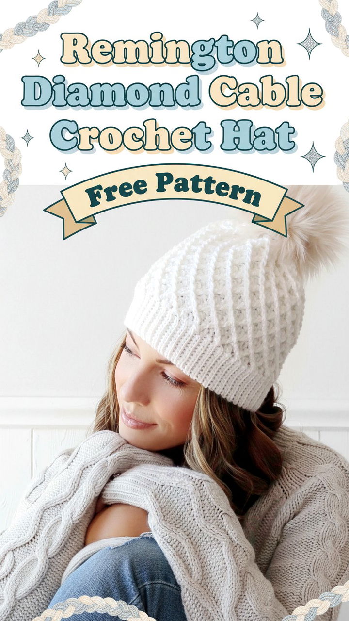 Remington Diamond Cable Crochet Hat Free Pattern