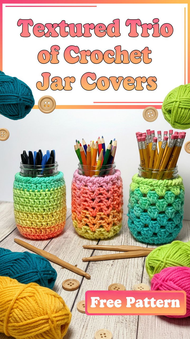 Textured Trio of Crochet Jar Covers