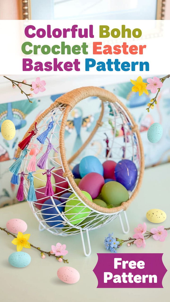 Quick and Colorful Boho Crochet Easter Basket Free Pattern