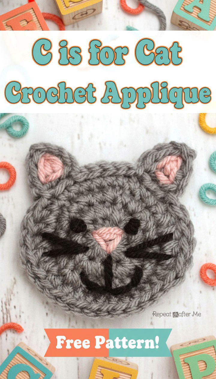 C is for Cat Crochet Applique Free Pattern